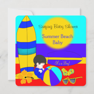 Summer Baby Shower Boy Beach Baby Surfing Baby 3 Invitation
