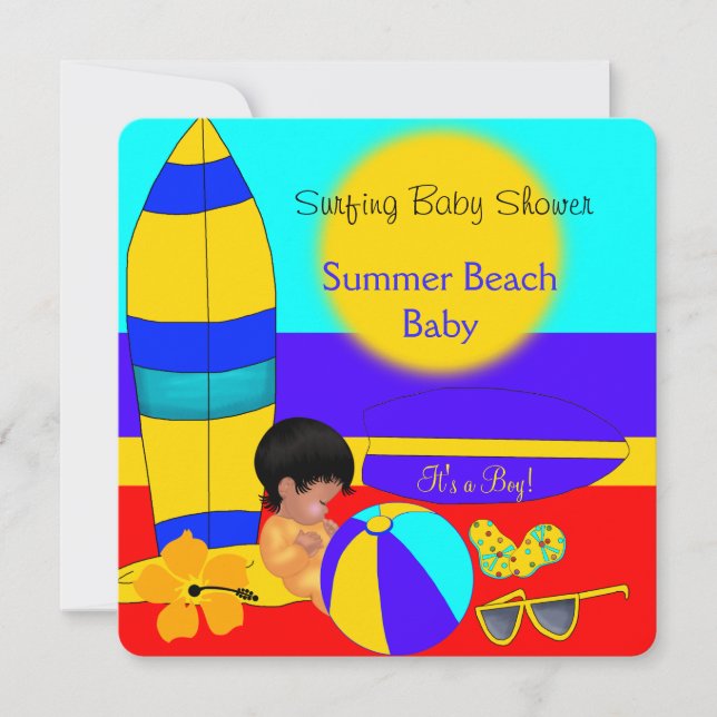 Summer Baby Shower Boy Beach Baby Surfing Baby Invitation (Front)