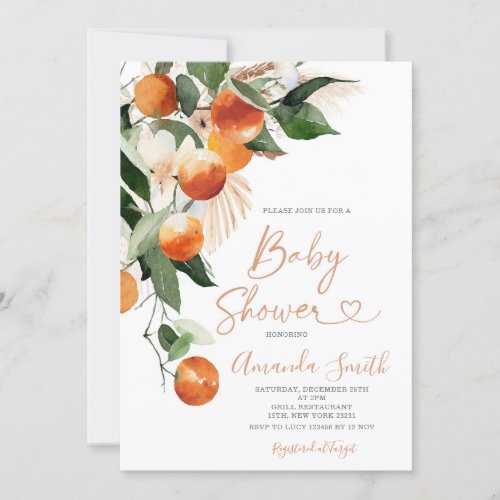 Summer Baby Shower Citrus Orange Baby in bloom Invitation