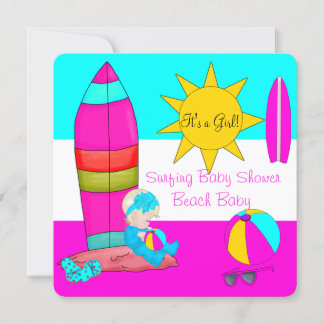 Summer Baby Shower Girl Beach Baby Surfing Baby 4 Invitation