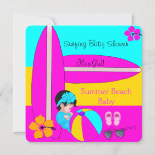 Summer Baby Shower Girl Beach Baby Surfing Baby 5 Invitation