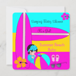 Summer Baby Shower Girl Beach Baby Surfing Baby 5 Invitation