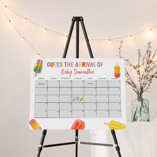 Summer Baby Shower Guess The Due Date Calendar Foam Board (In Situ (Stand))