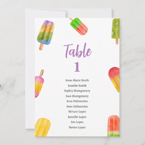 Summer Baby Shower Table Number and Guest Names