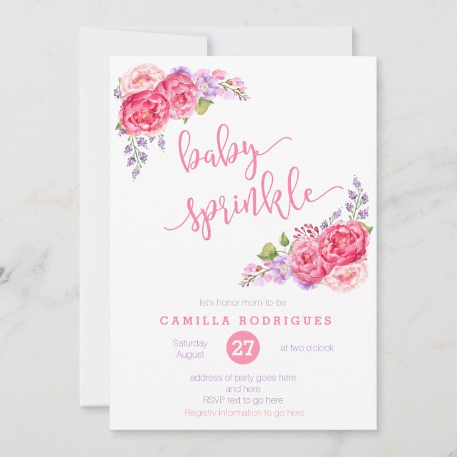 summer baby sprinkle invite, purple pink sprinkle invitation (Front)