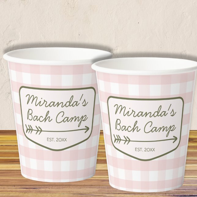Summer Bach Camp Badge Pink Bachelorette Camping Paper Cups (Summer Bach Camp Badge Pink Bachelorette Camping Paper Cups)