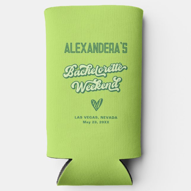 Summer Bachelorette Neon Pool Party Favor  Seltzer Can Cooler (Front)