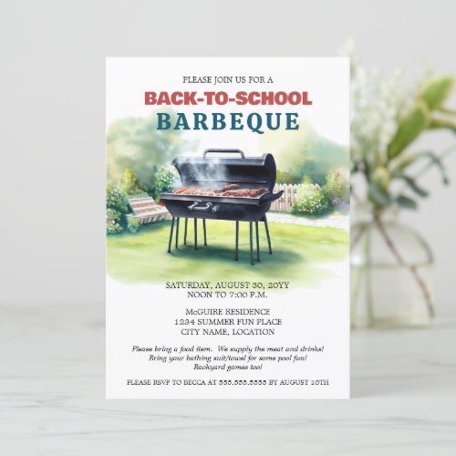 Summer Back to School BBQ Party Invitation