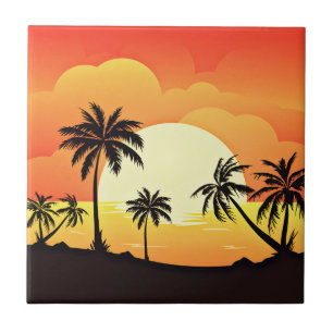 Summer Background with Palm Trees-32134 Ceramic Tile