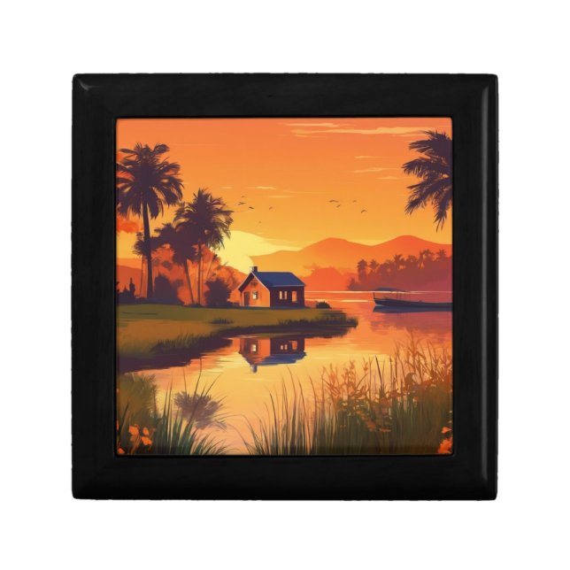 Summer Background With Palm Trees Gift Box (Front)