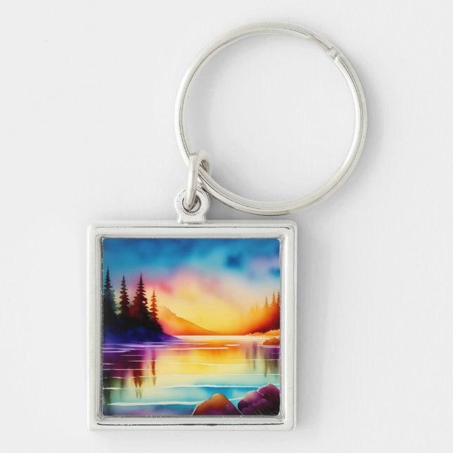 Summer Background With Sunset Palm Trees-56700 Keychain (Front)