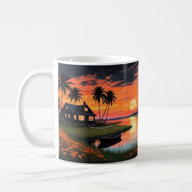Summer Background With Sunset Palm Trees Coffee Mug (Left)
