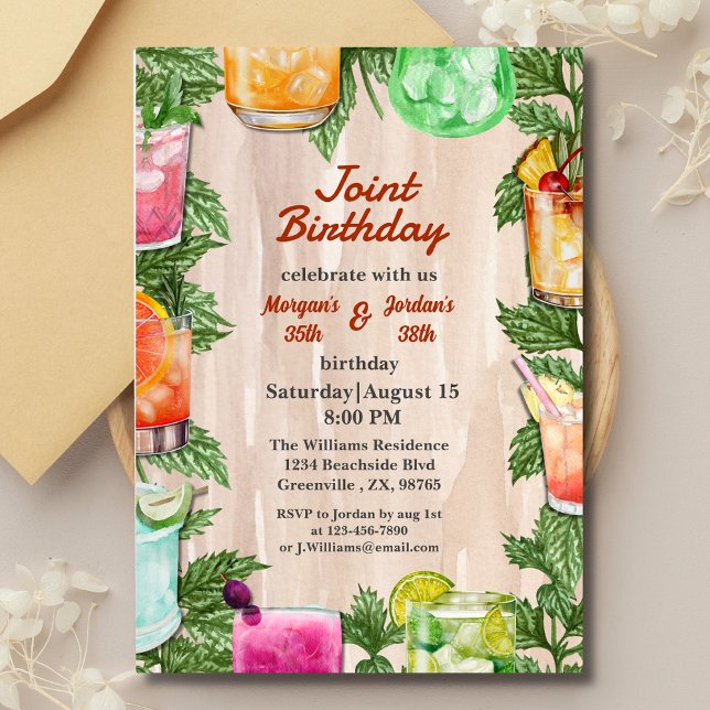 Summer Backyard Cocktail Party Joint Birthday Invitation (Creator Uploaded)
