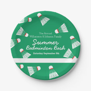 Summer badminton bash party green & white paper plates