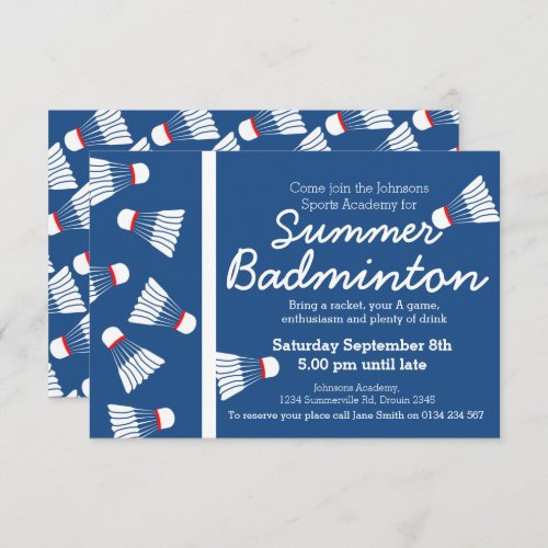 Summer badminton event invite blue  white