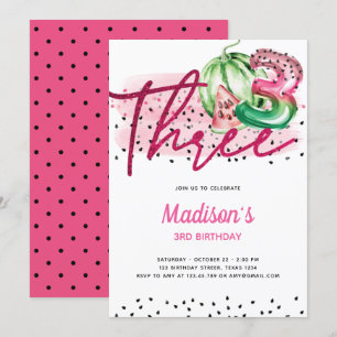 Summer Balloon Letters Melon 3rd Birthday Invitation