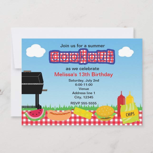 Summer Barbecue BBQ Cookout Park Invitations (Front)