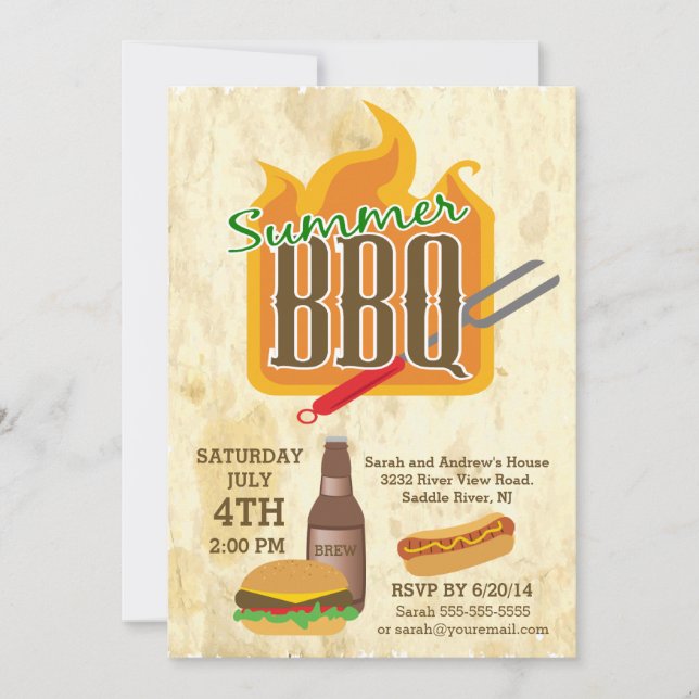 Summer Barbecue Burger & Brew Party Invitation (Front)