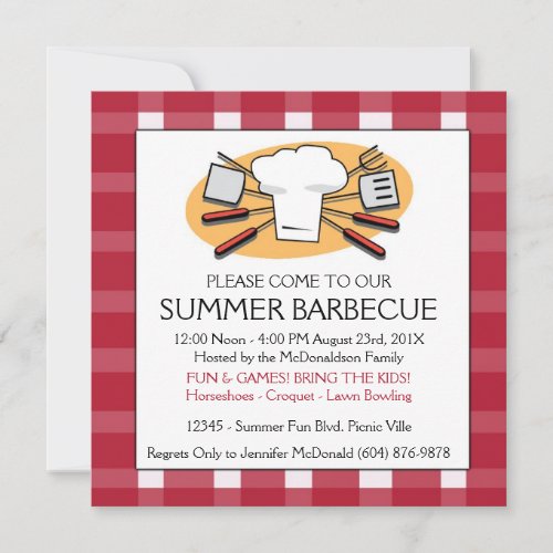 Summer Barbecue Gingham Tablecloth Picnic Invite