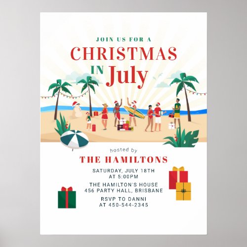 Summer Barbecue Party Christmas in July Invitation Poster