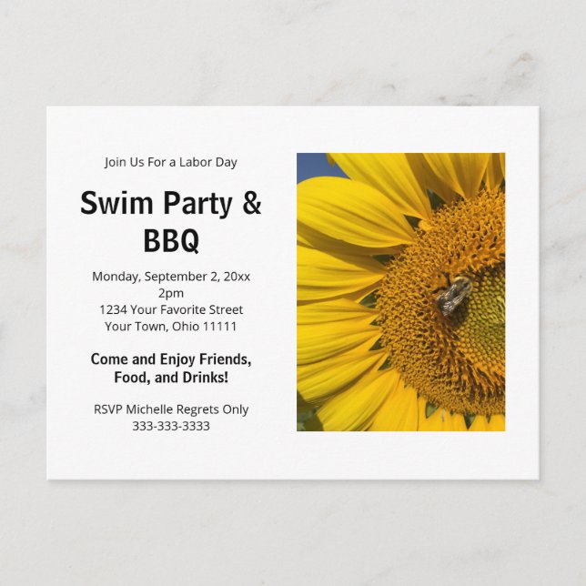Summer Barbecue Rustic Sunflower Invitation Postcard (Front)
