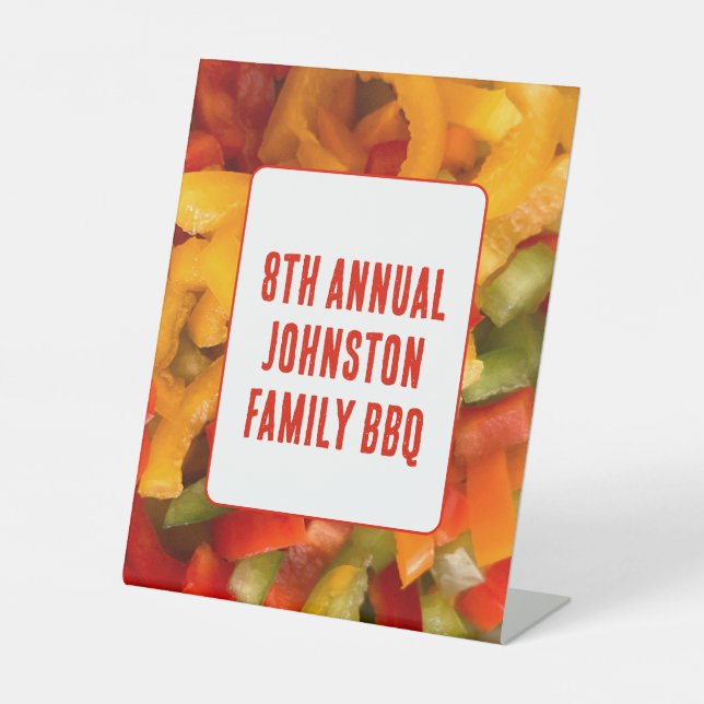Summer Barbeque Vibrant Photo BBQ Family Reunion Pedestal Sign (Front)