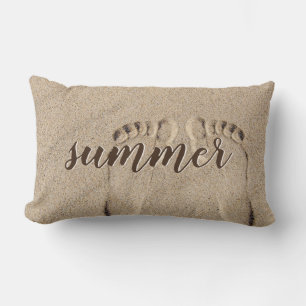 Summer Bare Feet Footprints In Sand Lumbar Pillow