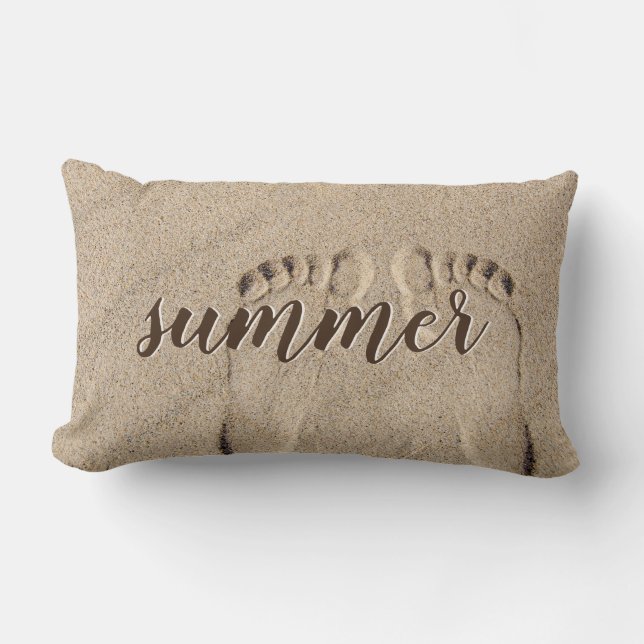 Summer Bare Feet Footprints In Sand Lumbar Pillow (Front)