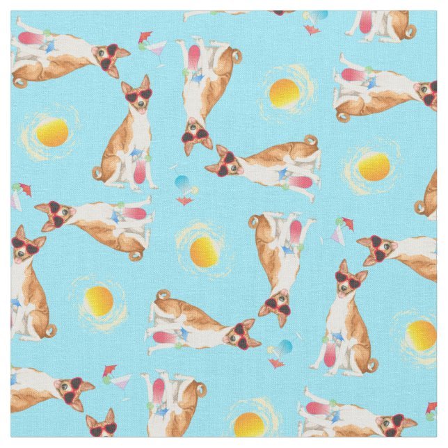 Summer Basenji Fabric (Close Up)