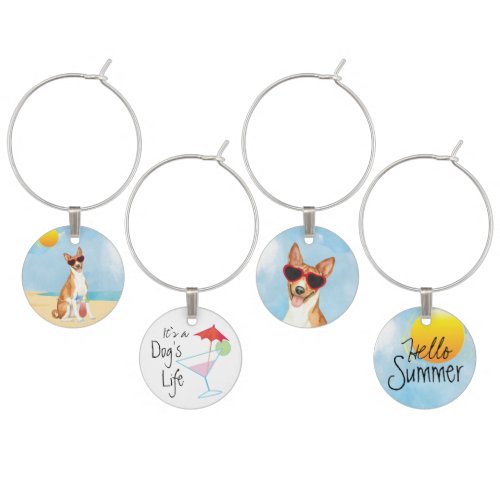 Summer Basenji Wine Charm