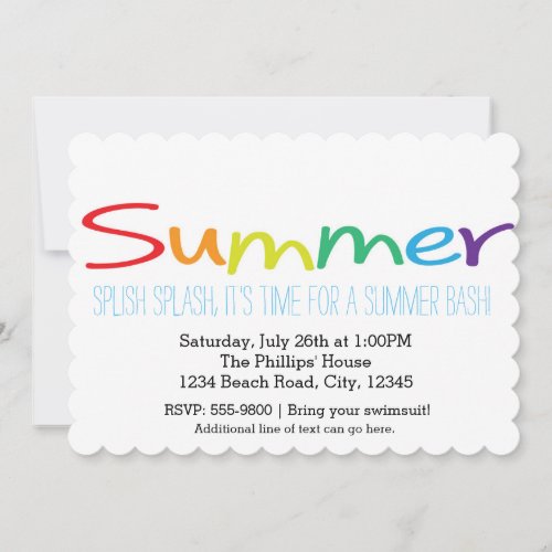 SUMMER Bash Typography Rainbow Party Invitations