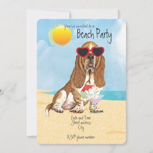 Summer Basset Hound Beach Party Invitation