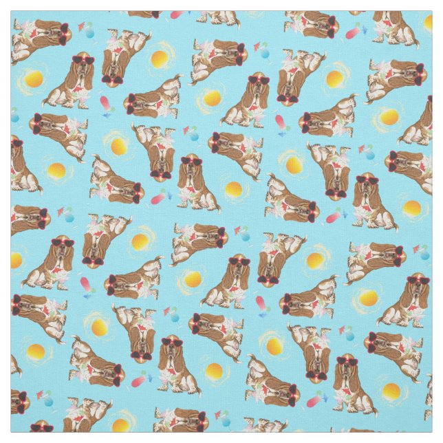 Summer Basset Hound Fabric (Swatch)