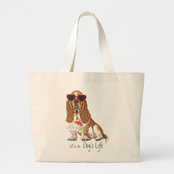 Summer Basset Hound Large Tote Bag by DogsInk at Zazzle