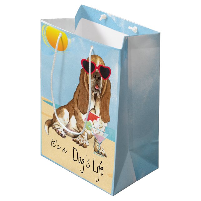 Summer Basset Hound Medium Gift Bag (Front Angled)