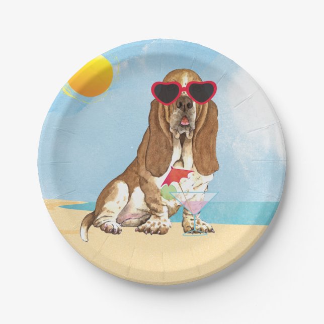 Summer Basset Hound Paper Plates (Front)