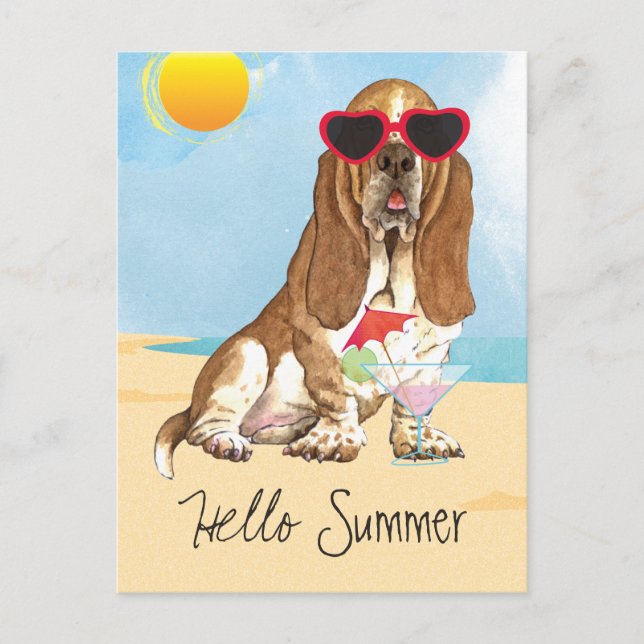 Summer Basset Hound Postcard (Front)