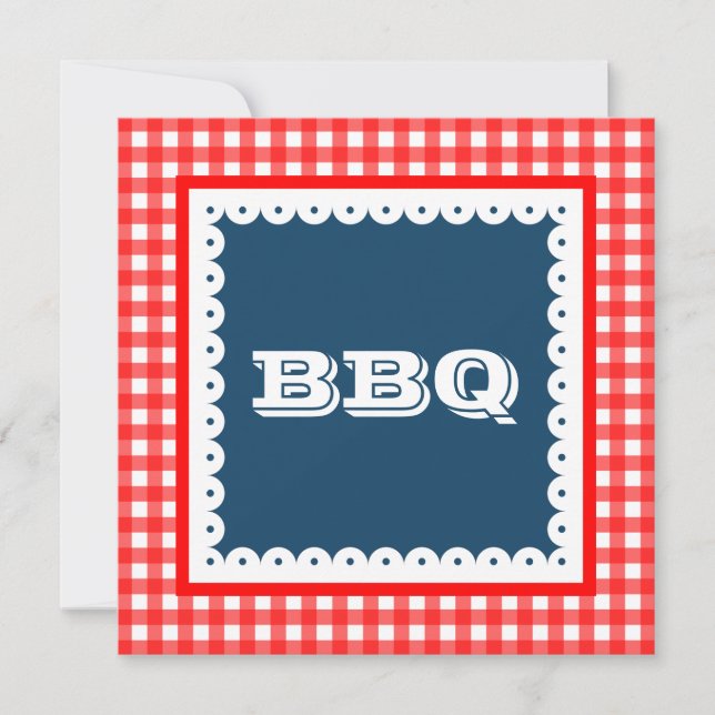 Summer BBQ Barbecue Gingham Party Invitations (Front)