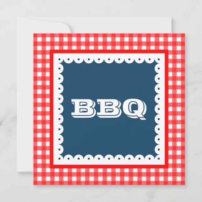 Summer BBQ Barbecue Gingham Party Invitations | Zazzle