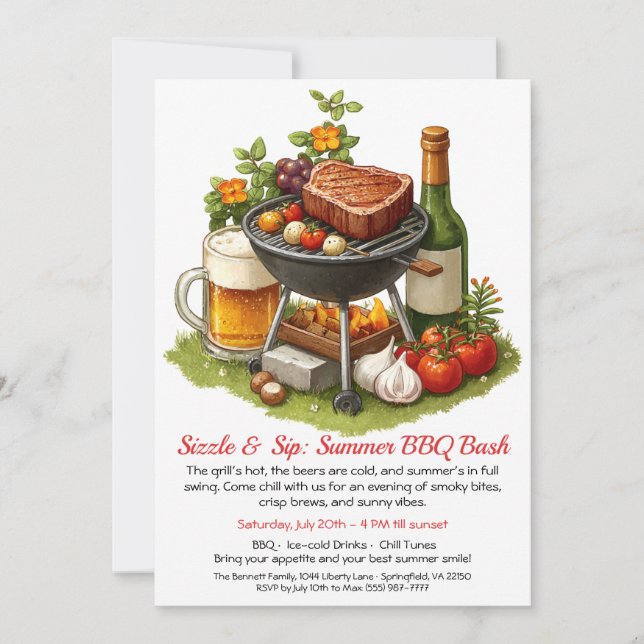 Summer BBQ & Beer Party Invitation  (Front)