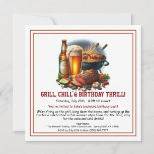 Summer BBQ Birthday Invitation with Beer Backyard