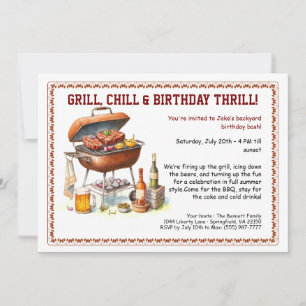 Summer BBQ Birthday Invitation with Beer Backyard 