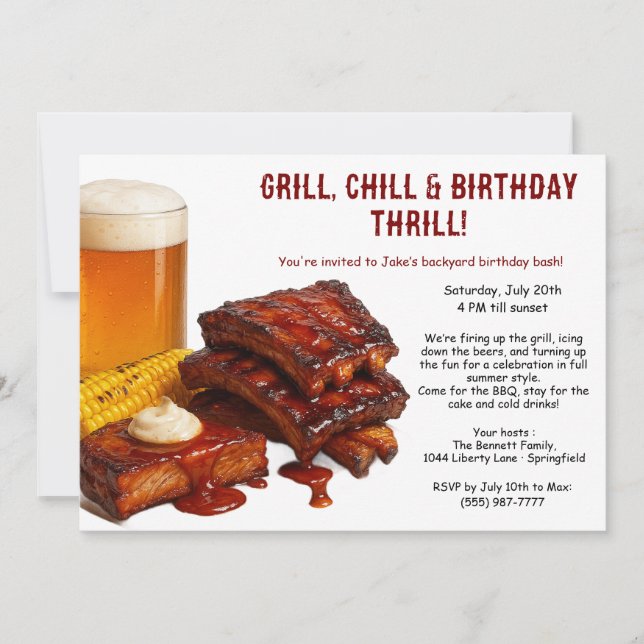 Summer BBQ Birthday Invitation with Beer Backyard  (Front)