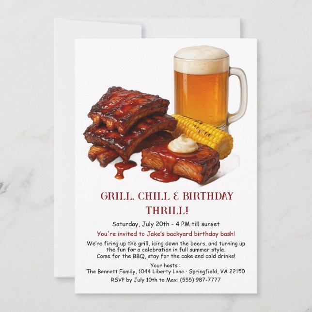 Summer BBQ Birthday Invitation with Beer Backyard  (Front)