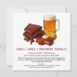 Summer BBQ Birthday Invitation with Beer Backyard 