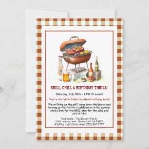 Summer BBQ Birthday Invitation with Beer Backyard