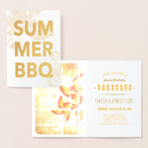 SUMMER BBQ gold foil floral Card