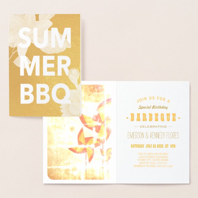 SUMMER BBQ gold foil floral Foil Card (Display)