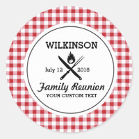 Summer BBQ Grill Cookout Reunion Red Gingham Check Classic Round Sticker