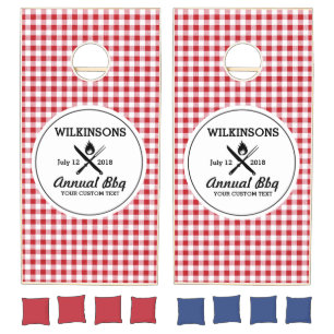 Summer BBQ Grill Cookout Reunion Red Gingham Check Cornhole Set